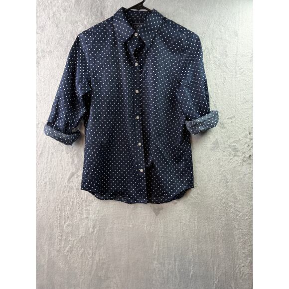 Chaps by Ralph Lauren Polka Dot No-Iron Button-Up Shirt–Navy/White–Size Medium - Picture 5 of 6